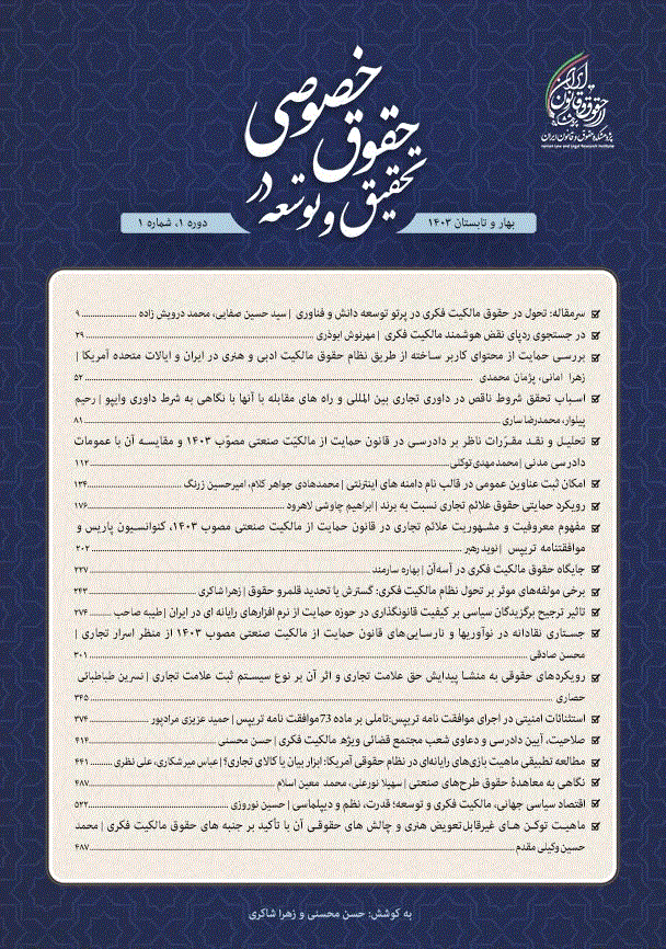 تحقیق و توسعه در حقوق خصوصی - بهار و تابستان 1403 - شماره 1
